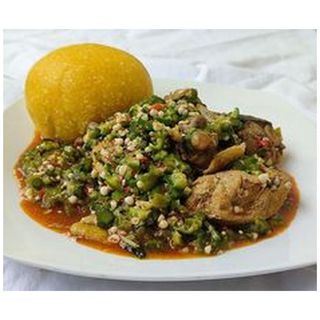 Garri with Okro Vegetable and Beef