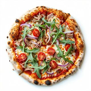 Tonno, cipolla, rucola, pomodorini