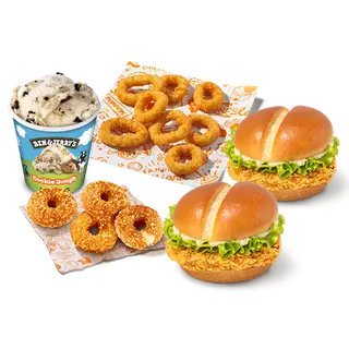 2 The Chicken Classic + 8 Aros + 4 gouda Rings + B&Js 465ml