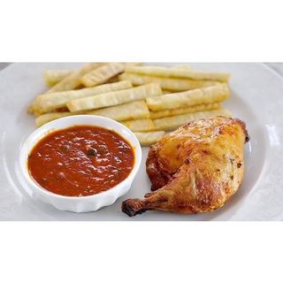 Chicken And Chips With Sauce And Ketchup