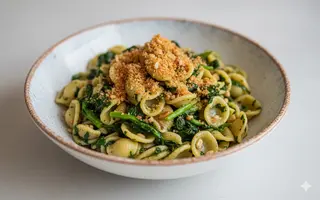Orecchiette alle cime di rapa, alice del cantabrico e panura profumata