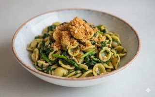 Orecchiette alle cime di rapa, alice del cantabrico e panura profumata