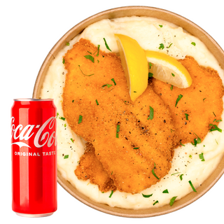MENIU Șnițel de pui, garnitură și bautură răcoritoare
