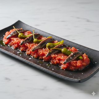 Anchoas Con Tomate Rallado Y Piparras