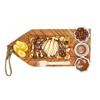 ვაფლი ბანანით +ნუტელათი, თქვენთვის სასურველი ნაყინით, თხილით + კარამელი