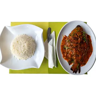 Deep fried Whole Tilapia Fish with Rice, Ugali or Chapati
