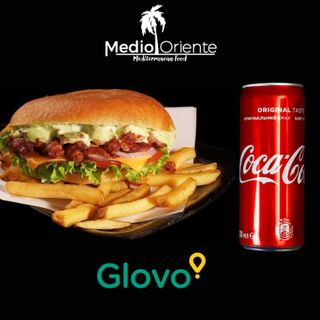 Burger kebab + patatine fritte + bevanda a scelta