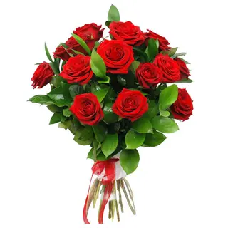 Buchet 15 trandafiri rosii cu verdeata