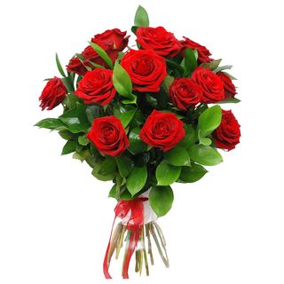 Buchet 15 trandafiri rosii cu verdeata