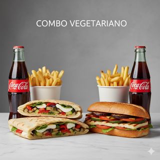 Combo vegetariano = 2 piadine / 2 panini a scelta + 2 patatine a scelta + 2 bibite a scelta