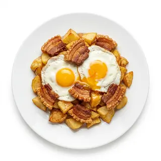 Huevos Rotos Con Patatas Caseras Y Torreznos De Soria