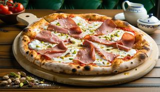Pizza pistacchio mortadella e burrata
