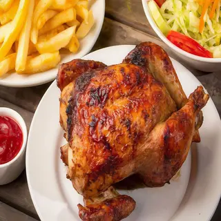 Pollo Entero  brasa ,ensalada, patatas,2helados,2cola