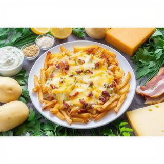 Patatas fritas bacon y salsa cheddar