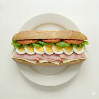 Bocata Vegetal, Lechuga, Tomate, Jamón York, Queso y Huevo Duro