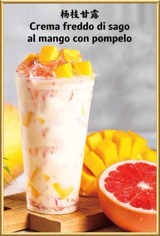 Crema freddo di sago al mango con pomelo