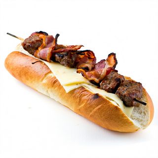 Bocadillo De Pinchito Con Bacon Y Queso