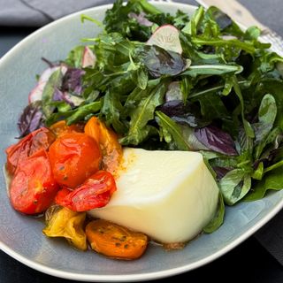 Suluguni with roasted tomatoes and greens 