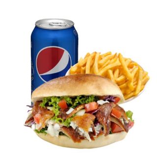 Kebab solo carna,queso y bebida