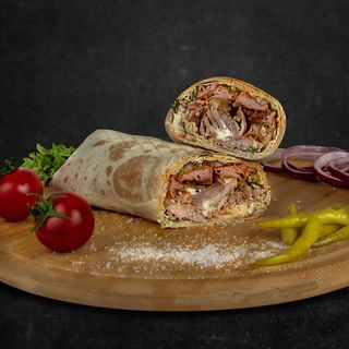 ბულ-დოგი ლავაშით+ ფრი  +სოუსი+ სასმელი