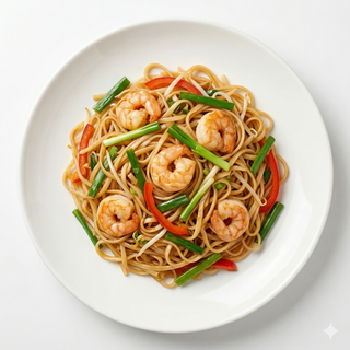 Fideos con gambas (虾仁炒粉干)