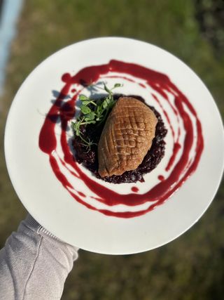 Piept de rata cu varza glasata si sos de fructe