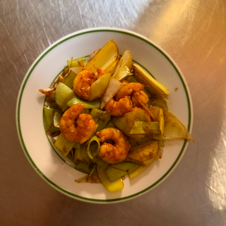 Gambas Con Puerros Y Jengibre