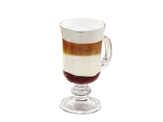 Latte z białą czekoladą i wiśniami na winie