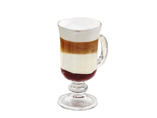 Latte z białą czekoladą i wiśniami na winie