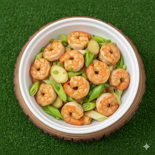 Gamberi con porri e zenzero