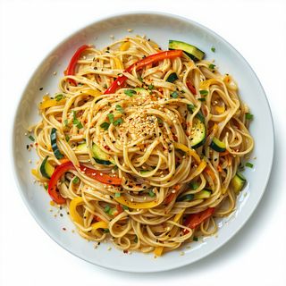 Tallarines y verdura con salsa vietnamita