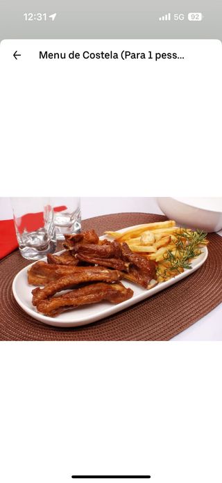 Menu de Costela para 1 Pessoa
