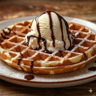 Waffles topped with Ice Cream