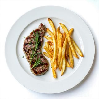 Entraña de ternera eco con patatas fritas y salsa chimichurri