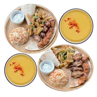 Meniul Zilei (2 persoane) - Supă linte + aripioare + frigarui pui