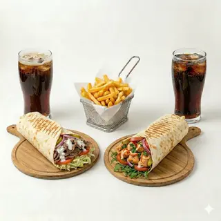 Menú 2 durum + patatas + 2 bebidas (330 ml.)