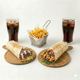 Menú 2 durum + patatas + 2 bebidas (330 ml.)