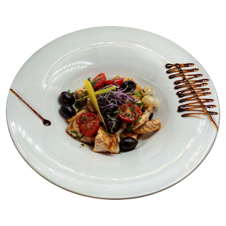 Tagliata de curcan cu capere, măsline și roșii cherry confit