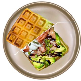 ისპანახის ვაფლი ავოკადოს, ორაგულის, კრემის ყველით