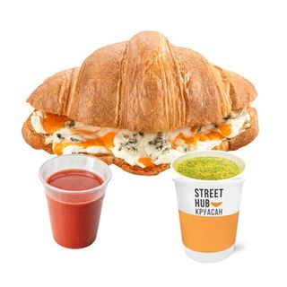 Круасан 4 сири та питний бульйон або томатний сік 