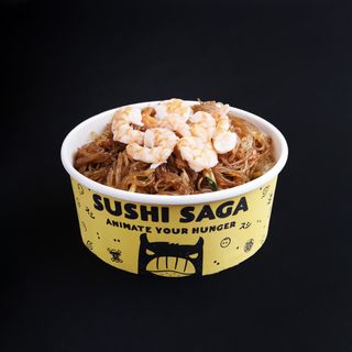 Spaghetti di soia con gamberi e verdure