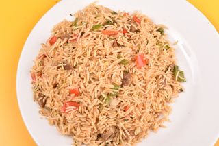 Beef Oriental Rice and Crispy Chicken