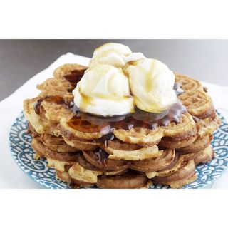 Belgian Waffles With Vanilla Ice Cream