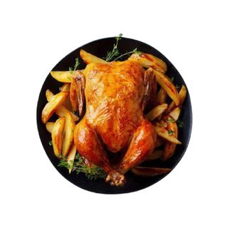 Pollo entero a las brasas con patatas