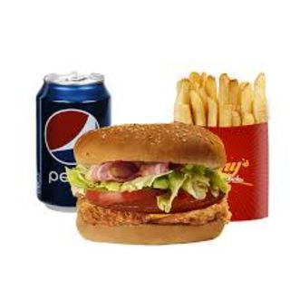 Menú De Hamburguesa De Pollo Supremo Con Patatas Fritas Y Bebida