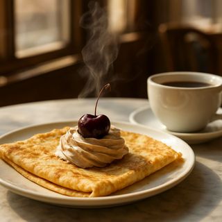 Crepe roll crocco caffè & amarena - con granella mandorle e meringhe