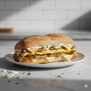 Baguete Lomo, Queso, Huevo Revuelto Y Mayonesa