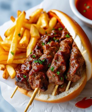 Kebab w bułce z frytkami