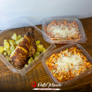 Menu 14: Mezzo pollo con patate alla brace e pasta al forno