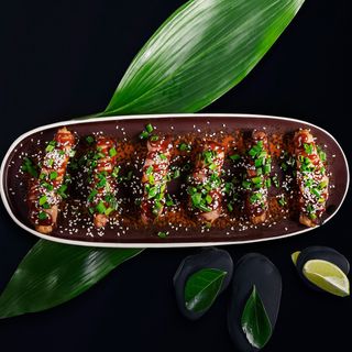 ქათმის ფილე ბეკონით და ბარბექიუს სოუსით